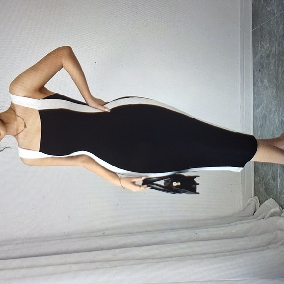 Elegant Black and White Bodycon Dress - Picture 3 of 5